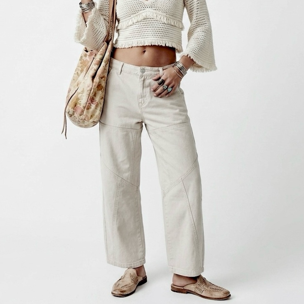 Y2K Skater Streetwear Inspired Baggy Seamed Carpenter Utility Pant Oatmeal